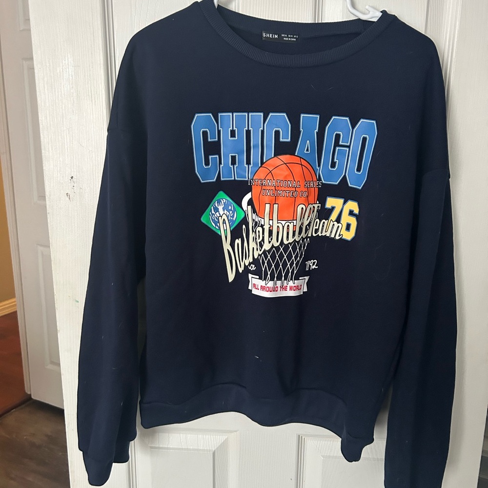 SHEIN Navy Chicago Basketball Sweater